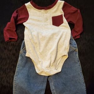 Long sleeved onesie and jeans set 18 months